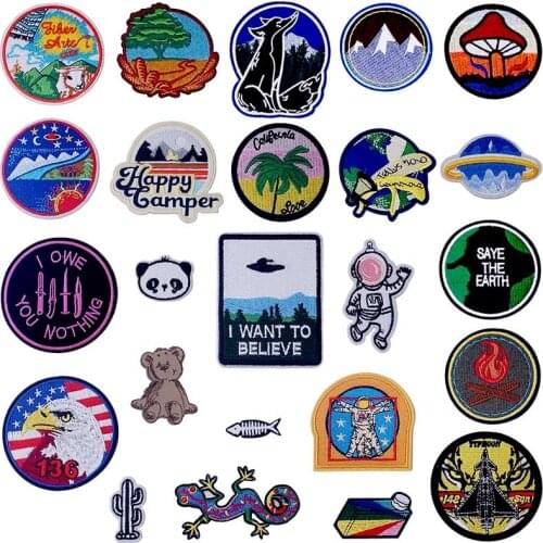 Travel Alone Embroidered Iron on Patches for Clothing DIY Stripes Clothes Patchwork Sticker Custom Applique