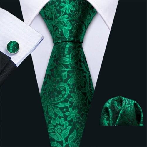 Green Floral Mens Wedding Tie Silk Tie Handkerchief Set Barry.Wang Jacquard Woven Fashion Designer NeckTies For Men Gift FA-5232