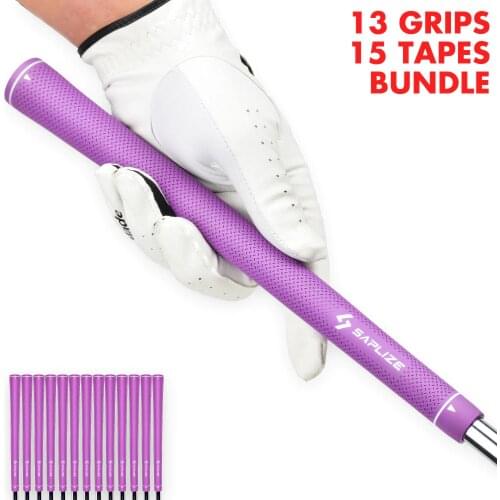 SAPLIZE CC02 Golf Grips (13 Grips + 15 Tapes Bundle), 2019 Design, Rubber Golf Club Grips, Standard Size