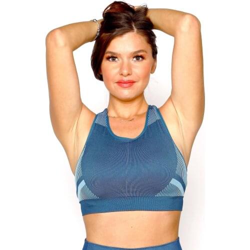 Blue Supported Sports Bra Seamless Knitting Technique Production