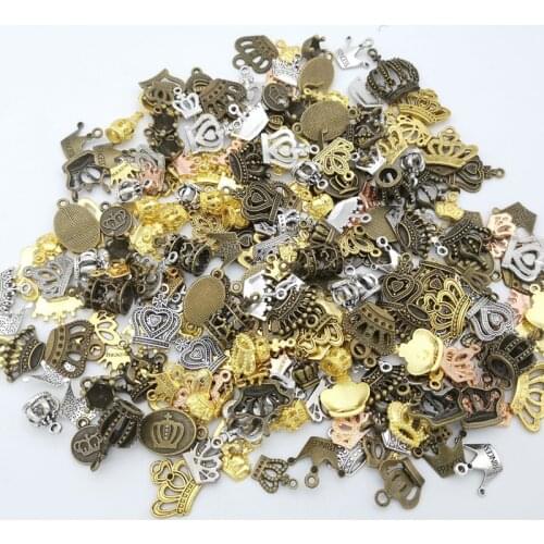 Hot sale metal Crown mixed charm pendant antique bronze bracelet necklace handmade jewelry making wholesale DIY accessories