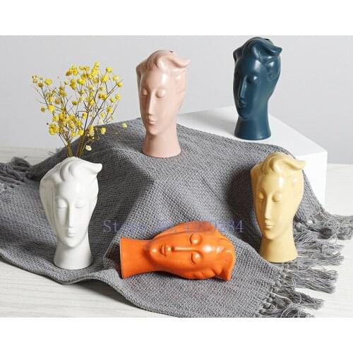 Ceramic Face Vase Color Handmade Flower Vase Flower Arrangement Modern Home Decoration Accessories White Vases Nordic