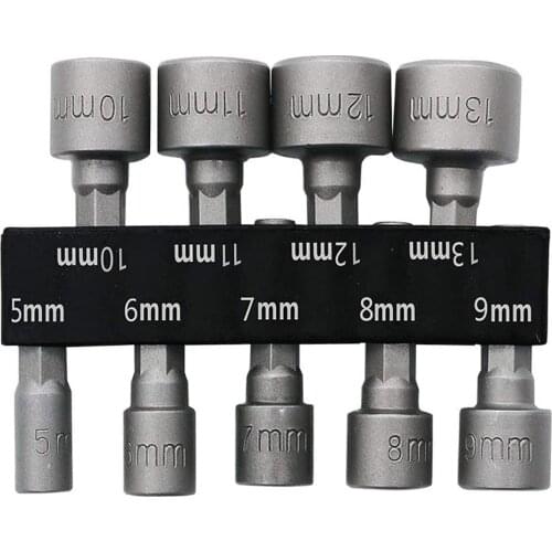 9pcs Hexagon Nut Driver Drill Bit Socket Screwdriver Wrench Set for Electric Screwdriver Handle Tools No Magnetic 5-13mm