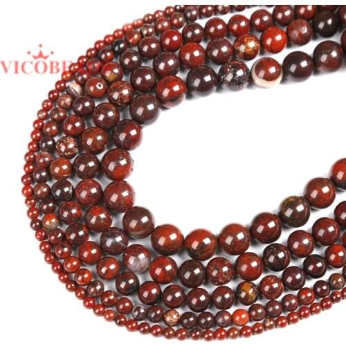 Natural Stone Red Brecciated Jaspers Round Beads 15" Strand 6 8 10 12MM Pick Size For Jewelry Making