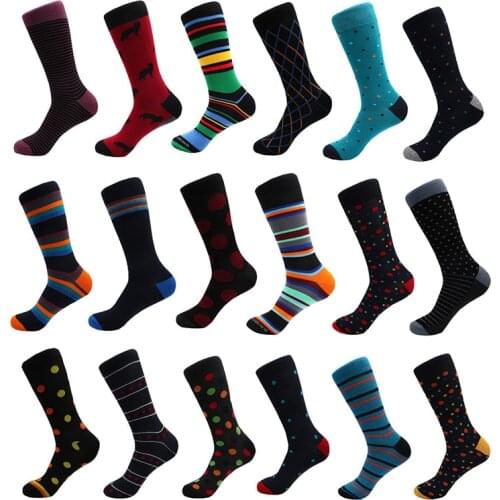 Hot Sale Bamboo Casual Mens Long Socks New Autumn And Winter Plaid Multi-Color Retro Cotton Dot
