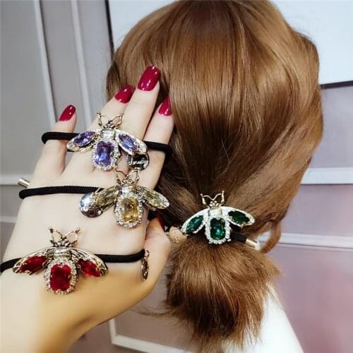 New Fashion Crystal Pearl Elastic Rubber Band Hair Band Girl Exquisite Bee Hair Rope Retro Bow Lovely Hairpin Hair Accessories