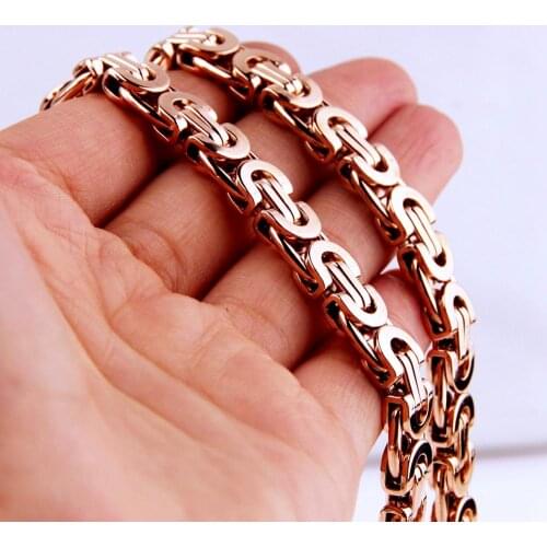 Charm Rose Gold Color Necklace Or Bracelet For Men Women Jewelry 7-40 Inches Stainless Steel Flat Byzantine Chain 6/8/11mm Wide