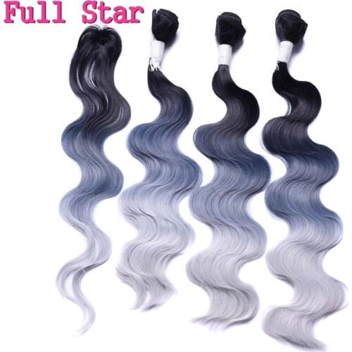 Full Star 4pcs/lot Body Wave Ombre Purple Red Synthetic Hair Weaves 18" 20" 22" Machine Double Weft Hair Extensions with closure