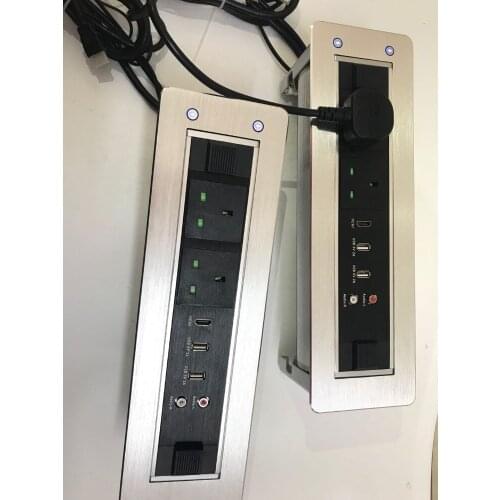 Pop Up Power Data Conference Table Motorized Flip Up Desktop Socket 5V 2A charger USB all alluminum connector panel