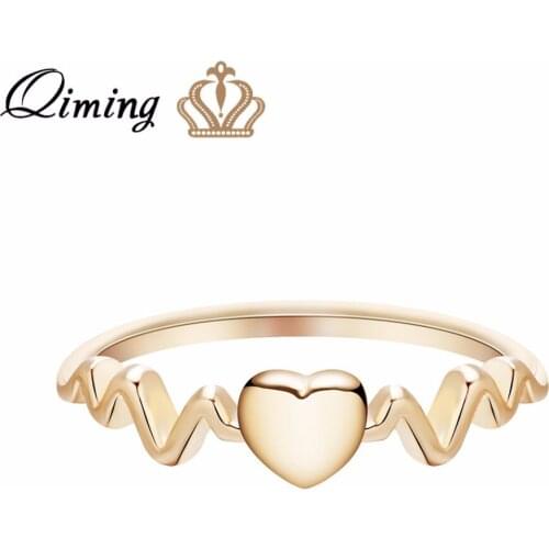 QIMING Love Heart Finger Ring For Girls Lovely Design Gold Wedding Jewelry Midi Romantic Bohemia Rings For Women Bague