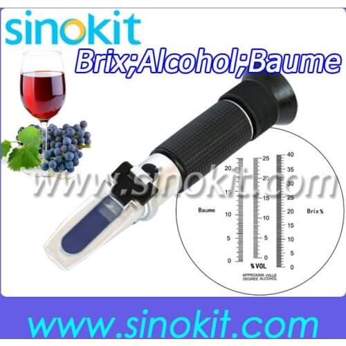 Free Shipping 3scale Brix Alcohol and Baume Hand-held Refractometer RHW-25DATC
