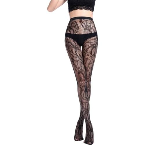 Sexy Womens Lingerie Black Elastic Lace Thigh Mesh Stockings Female Fishnet Pantyhose Geometric pattern stockings WK06