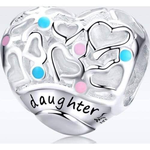 Fit Europe Bracelet Original 925 Sterling Silver Daughter Heart Enamel Charms S925 Cute Letter Beads for Pendant Necklace