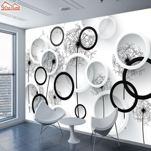 ShineHome-Black White Dandelion Floral Brick Wallpaper 3d for Walls Wallpapers 3 d Living Room Hall Wall Paper Mural Roll Home