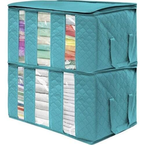 Non woven Folding storage bag Portable Clothes Closet Organizer Pillow quilt clothing dustproof bag window finishing box 2021