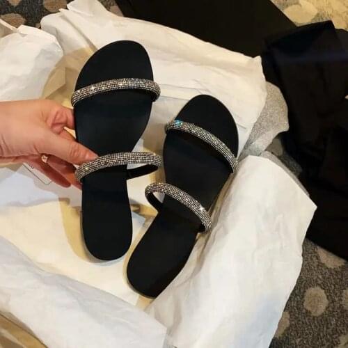 Slippers Casual Flat Shoes Female Slipers Women Slides Luxury 2021 PU Bling Rubber Fabric Basic Shoes Slippers Flat Slides Slipe