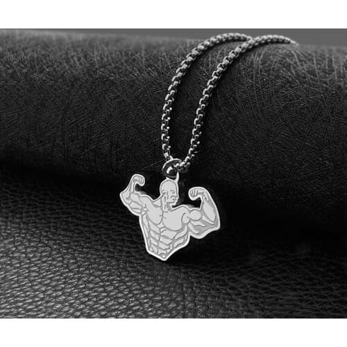 Strength type muscular men titanium steel pendant bodybuilding men and women domineering wild necklace