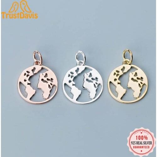 TrustDavis 2021 Fashion Real 925 Sterling Silver Sweet Round Hollow Map Charm Pendant Handmade DIY Accessories Jewelry DZ126