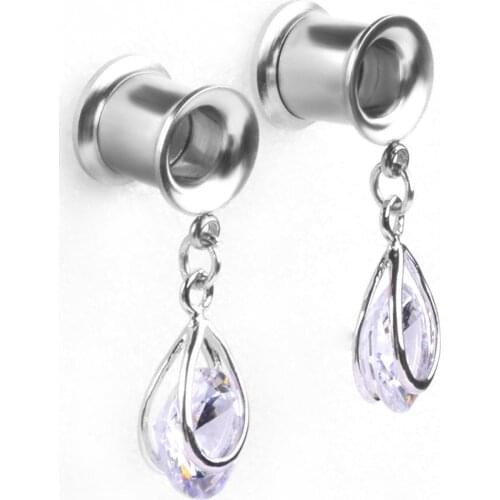 Vintage 1Pc Women Purple Teardrop Cubic Zirconia Inlaid Earrings Double Flare Ear Plug Charms Piercing Jewelry