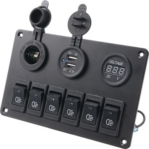 Waterproof DC 12V 6 Buttons Car Boat Marine LED Rocker Switch Panel Circuit Breakers for Boat Rocker Switch Control Panel