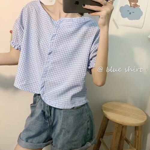 Women Blouse Summer Plaid Puff Sleeve Womens Top Blusas Mujer De Moda