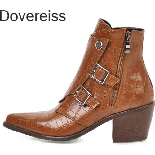 Winter For Woman New Fashion Pointed Toe Shoes Brown Buckle Classics Zipper Concise Block Heels Short Boots 33-48