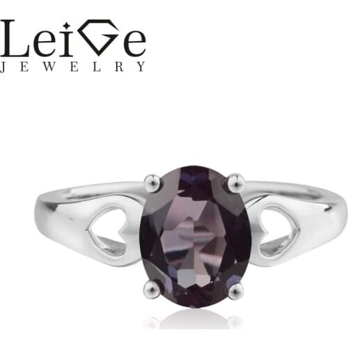 Leige Jewelry Womens Engagement Rings Alexandrite Ring Oval Cut Gemstone June Birthstone Real 925 Sterling Silver Elegant Rings