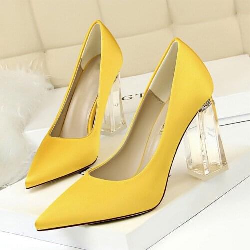 2021 Women Pumps Sexy Heels Shoes Woman Pointed Toe Transparent Crystal Heels Plus Size High Heels Shoes Female Ladies Shoes
