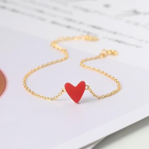 LAMOON 925 Sterling Silver Bracelet For Women Little Red Heart Synthetic Coral 14K Gold Plated Fine Jewelry Wholesale LMHI065