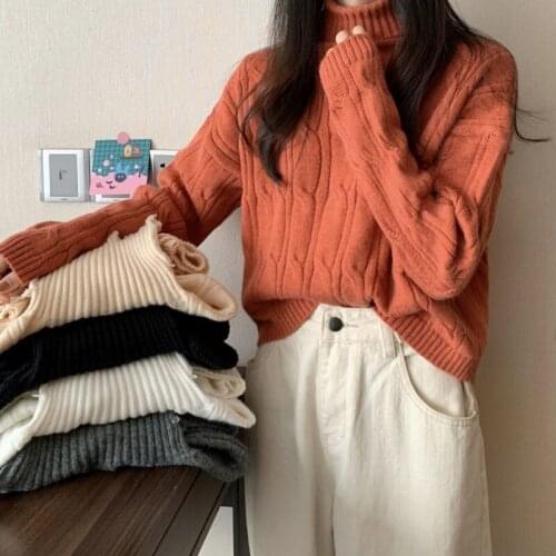 Woman Sweaters Chandails Womens Pullover Twist Long-Sleeved Turtleneck Sweater Autumn and Winter Loose Short Sweater