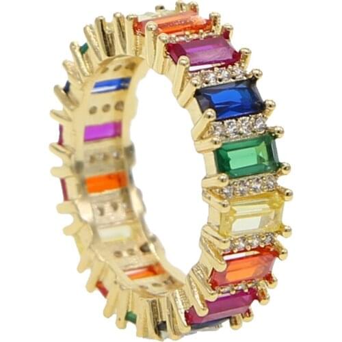 2020 New Arrived Delicate Engagement Rainbow Thin Baguette CZ Trapezoid Rings For Women Fashion Finger Jewelry Accessories Band