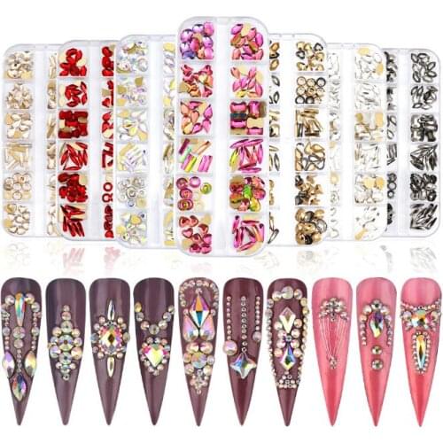 20Set/Lot 120Pcs/Set Flat Shaped Nail Diamond Mixed With White Glass Crystal Mobile Phone Case DIY Rhinestone Decoration HA2267