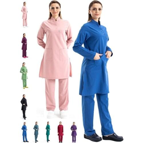 2021 Waterproof Nursing Uniform Muslim Doctor Dentist Beauty Salon Hospital Work Clothes Medical Surgery Scrub Cotton Workwear