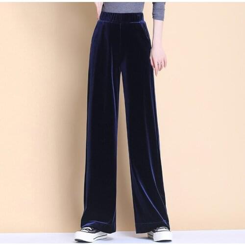 4XL Fall Winter 2021 Velvet Wide Leg Pants Women High Waist Loose Drop Straight Pants Women Drop Grey Floor Length Pants Femme