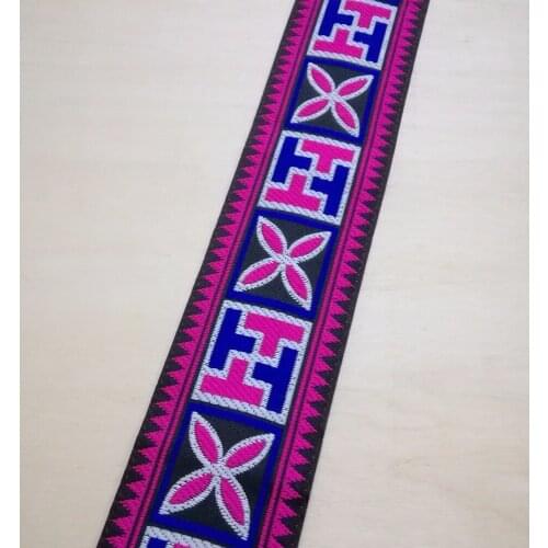 5cm 50mm 2'' Fourleaf Clover Pink Blue White Blocks Wedged Trim Ethnic Classical Laciness National Jacquard Ribbon Woven Webbing