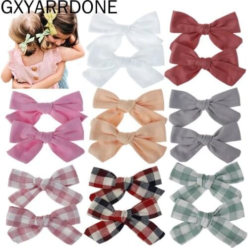 64pcs/32pairs Plaid Fabric Bow Headband Hair Clip Girls Floral Print Hair Bow Headwraps Nylon Headband Headdress Kids Headwear