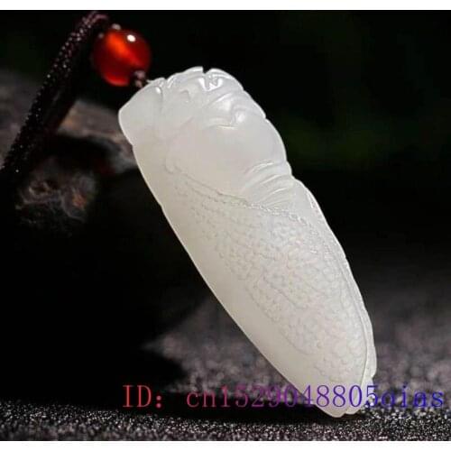 White Jade Cicada Pendant Gifts Fashion Jewelry Amulet Necklace Jadeite Carved Women Charm Natural Chinese Men