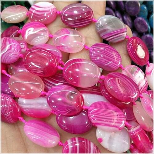 1 strings 18pcs pink agatee stone beads natural gem stone beads size 15x20mm oval shape wholesale beads gem stone wholesale bead