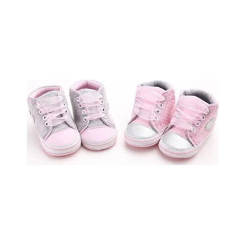 Citgeett Spring Baby Grils Infant Toddler Polka Dot Anti-slip Soft Sole Lace Up Crib Shoes