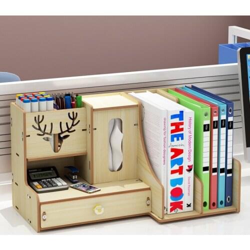 Wooden Desktop Organizer Desk Organizers And Accessories Desktop Bookshelf Workspace Organizers Office Supply Tissue Box Home