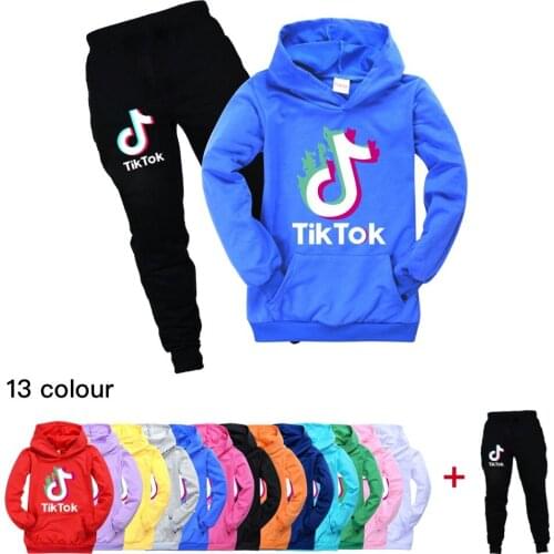 TIK TOK Cotton Child Tracksuit Autumn Clothing Sets Children Boy Girl Clothes Kids Hooded T-shirt Pants Suits