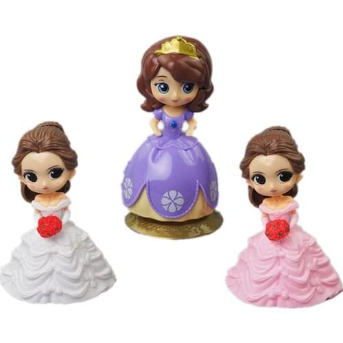 16CM Disney Action Figure Wedding Dress Belle Sofia Princess Doll PVC Model Toys Cake Decoration Girls Christmas Gift