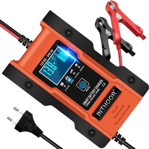 FOXSUR 6A 12V 24V Car battery charger,7-segment automatic smart car battery charger, Lithium-ionLithium polymer battery Charger