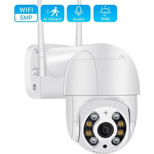 5MP Mini PTZ Wifi Camera H.265 Auto Tracking ONVIF Wireless IP Camera 4x Digital Zoom AI Human Detection Dual Light Source ICSEE
