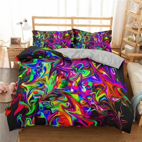 2/3Pcs Psychedelic Bedding Set Abstract Rainbow Color Oil Paintings Duvet Cover Set Single/Double/Twin/Full/Queen/King Size