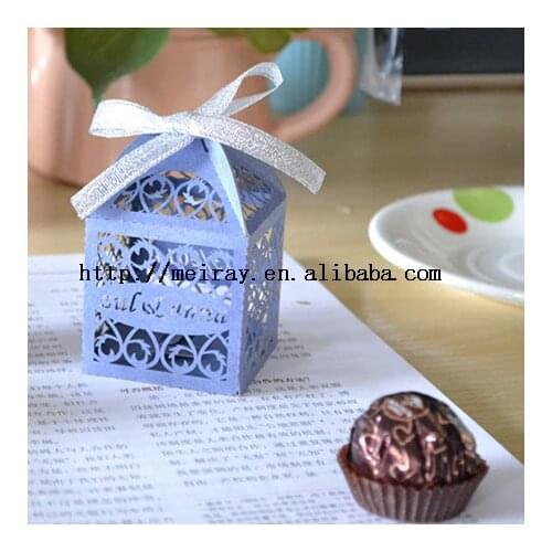 Laser cut party boxes, deep blue wedding favors,wholesale laser cut chocolate candy box for wedding