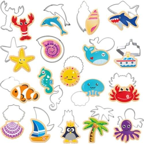 Hot Stainless Steel Marine Animals Cookie Cutter DIY Fondant Chocolate Cake Embossing Stencil Mold Biscuit Cute Mold Baking Tool