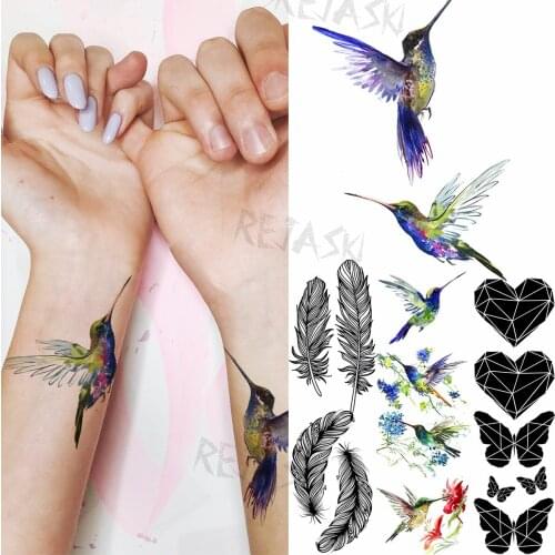 Little Hummingbird Arm Temporary Tattoos For Women Adult Feather Love Butterfly Fake Tattoo Geometry Body Art Waterproof Tatoos