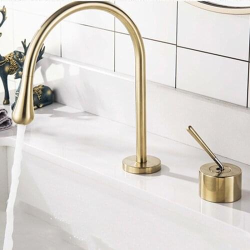 Brushed Gold/Chrome/Black Bathroom Basin Faucet Two Holes Split Faucet Deck mounted Hot Cold Mixer Basin Taps 360 Rotating