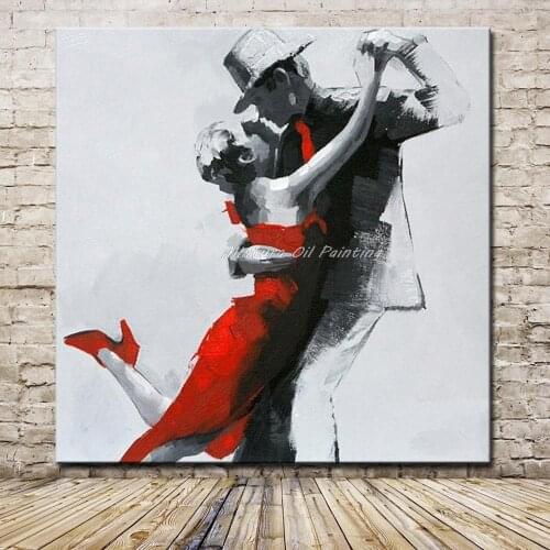 Mintura Hand Painted Lover Dancing Oil Painting Modern Abstract Canvas Poster Wall Art Pictures For Living Room Hotel Decoration